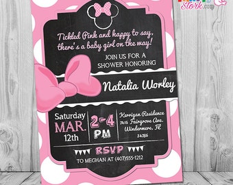 Minnie Mouse Baby Shower Invitation, Pink and Black Minnie Mouse Baby Shower Invites, Baby Shower Invitations for a Girl