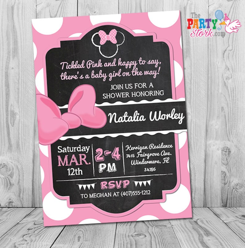 Minnie Mouse Baby Shower Invitation Pink and Black Minnie Etsy