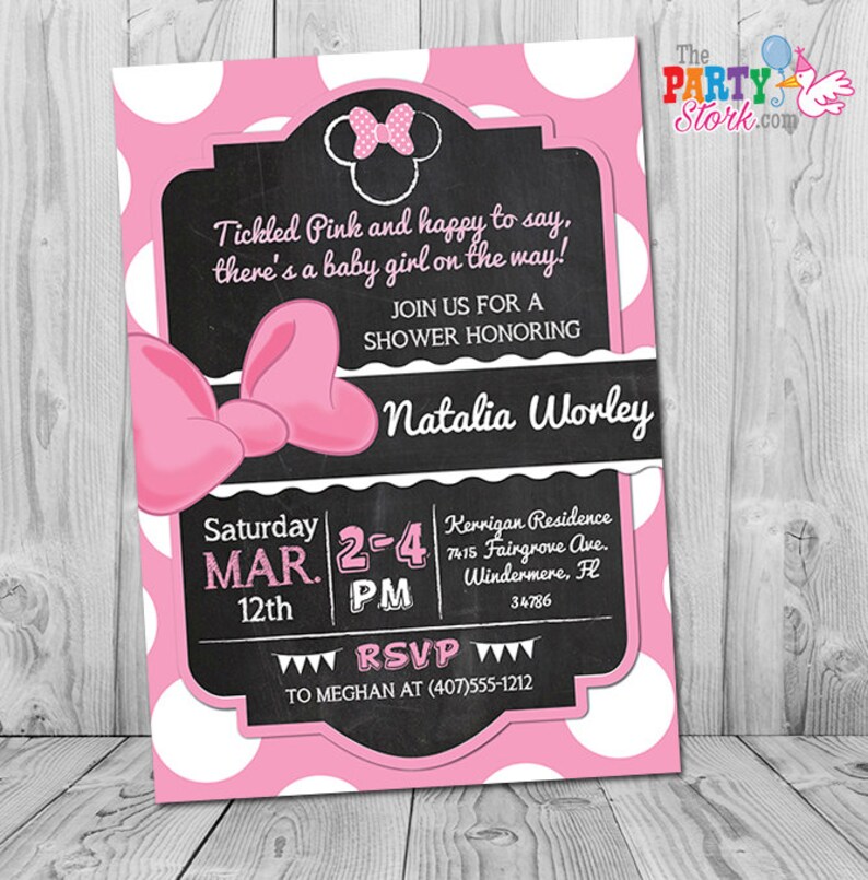 Minnie Mouse Baby Shower Invitation Printable For Girl Pink And Black