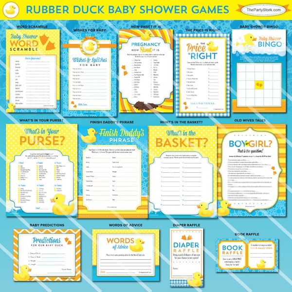 Rubber Duck Baby Shower Games | Baby Shower Games for Girl or Boy, Rubber Duck Baby Shower Printables, Blue Orange Yellow, ONE GAME