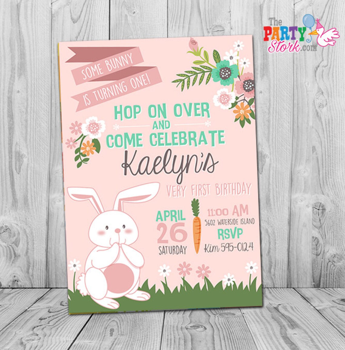 Bunny Birthday Invitations Printable Girls Party Invitation - Etsy