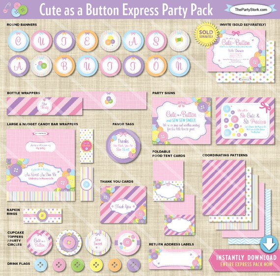 Cute As A Button Baby Shower Decorations Printable Express Etsy