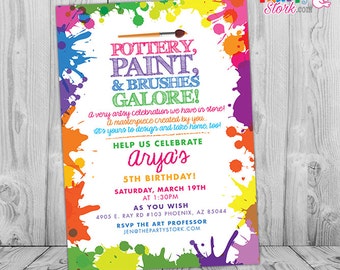 Painting Pottery Birthday Invitation, Art Birthday Invite, Digital Printable Pottery Party Invitation, Artist Invitation Girls Pottery Party