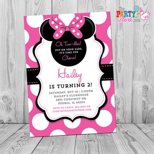 Minnie Invitation, Minnie Mouse Party, Minnie Mouse Invite Minnie Mouse Invitation 1st Birthday 2nd Birthday 3rd Birthday Hot Pink and Black image 1