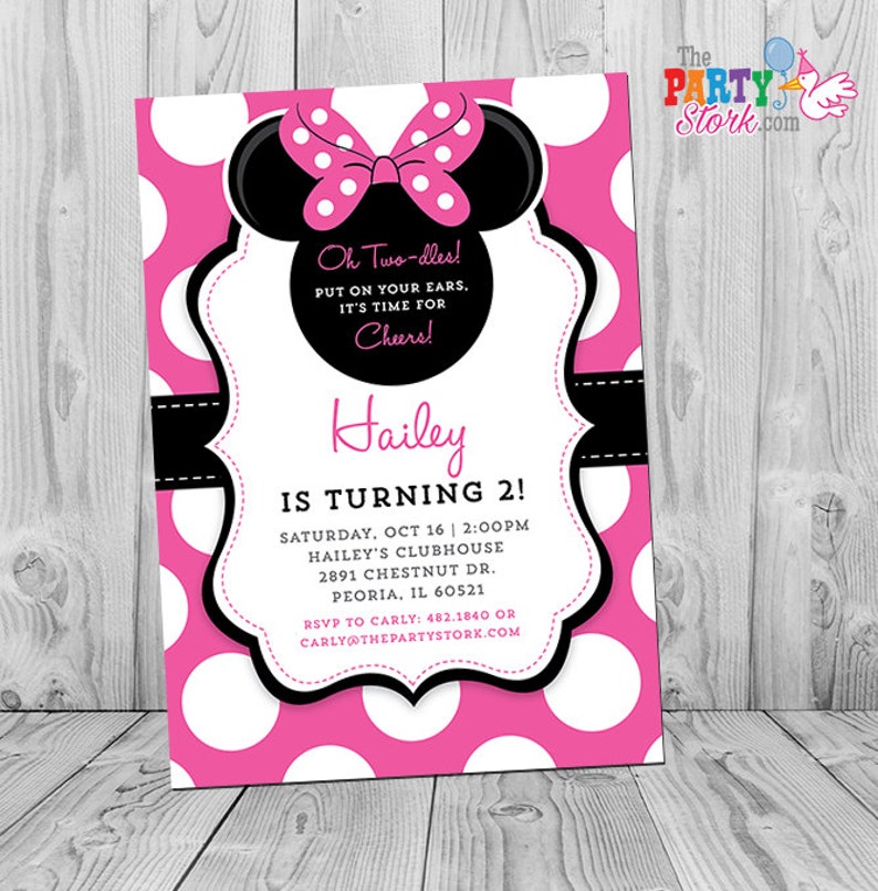Minnie Invitation, Minnie Mouse Party, Minnie Mouse Invite Minnie Mouse Invitation 1st Birthday 2nd Birthday 3rd Birthday Hot Pink and Black image 1