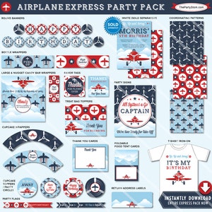 Airplane Birthday Party Package | Printable Boy Decorations | Invitation Available | Express Party Pack is an Instant Download