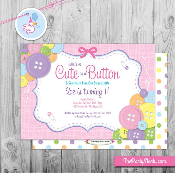 Cute as a Button Birthday Party Invitation | Printable Girl Invite | Pink | Decorations and Games available in this theme Il_570xn