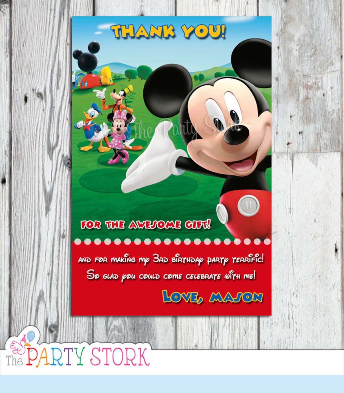 Mickey Mouse Thank You Card Printable / Mickey Mouse Clubhouse - Etsy