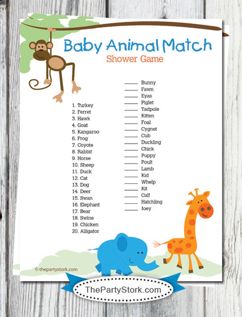 Safari Baby Shower Games Printable Baby Animal Match Game - Etsy