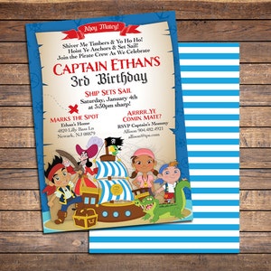 Invitación de Jake y los piratas del País de Nunca Jamás / Invitación para fiesta de cumpleaños de Jake y los piratas del País de Nunca Jamás