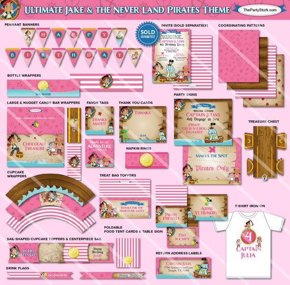 Personalized Jake and the Neverland Pirates Party Pack | Printable Girls Birthday Package | PINK | 49 Designs! Invitations Available Il_570xn
