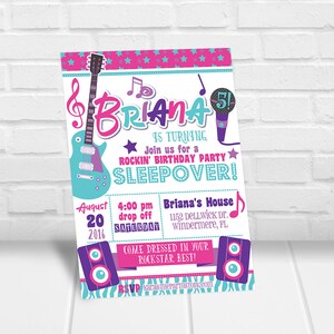 Rockstar Invitations, Rockstar Invite Printables, Rockstar Invitation Design, Printable Rock star Birthday Party Invitation Girl, Sleepover