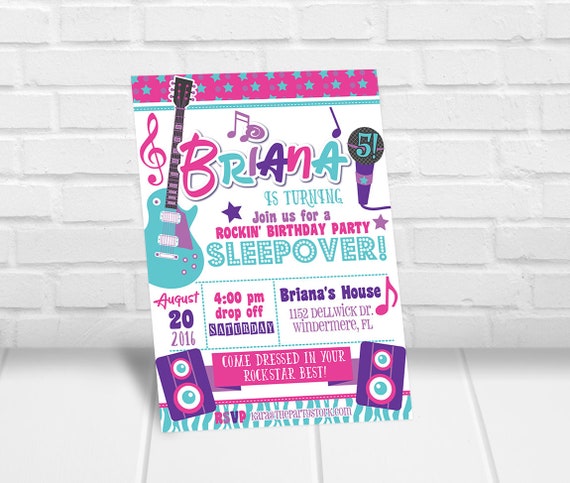 Rockstar Invitations, Rockstar Invite Printables, Rockstar Invitation Design, Printable Rock star Birthday Party Invitation Girl, Sleepover Il_570xn