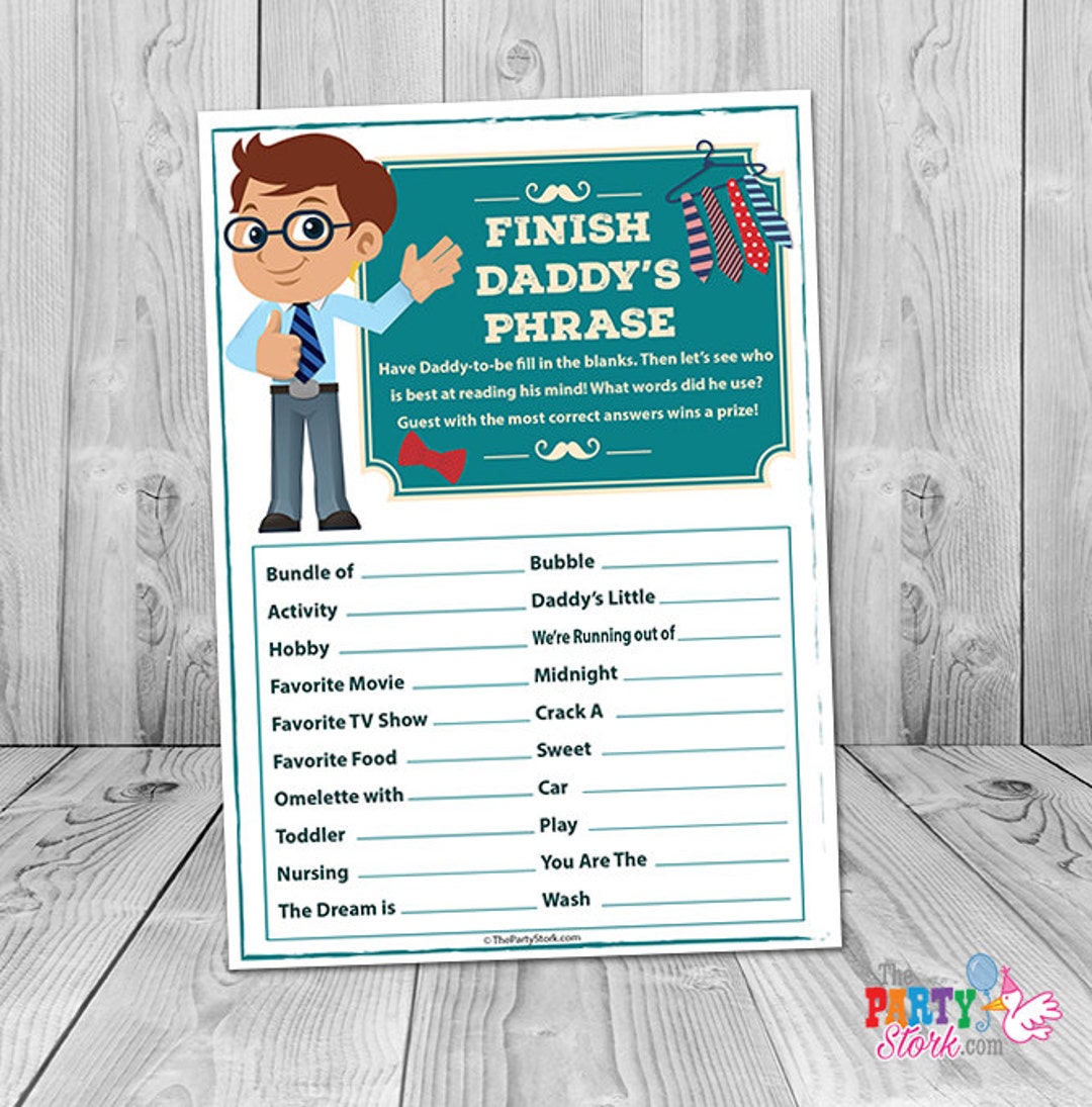 Baby Shower Games Finish Daddy's Phrase PRINTABLE Many - Etsy
