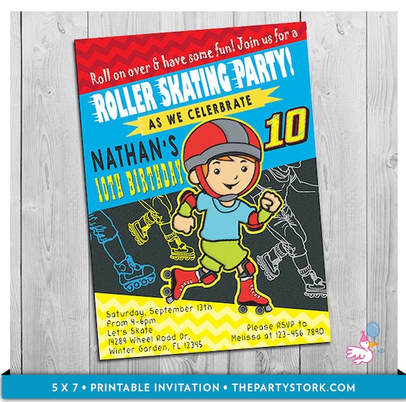 Roller Skate Invitation Printable Boys Rollerskate Birthday Party