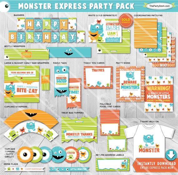Monster Party Decorations Monster Party Printables Monster Party Supplies Printable Monster Party Package Litte Monster Birthday Party Decor Il_570xn