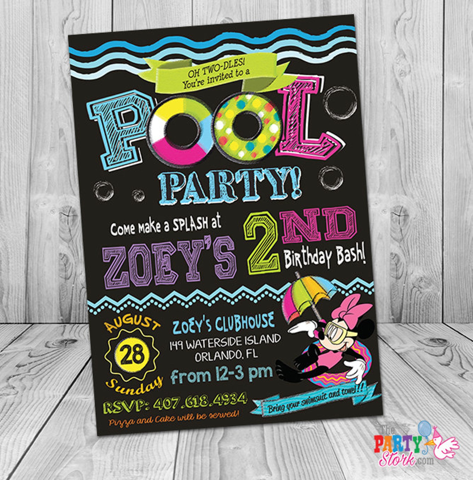 Minnie Mouse Pool Party Invitation, Printable Minnie Mouse Pool Party ...
