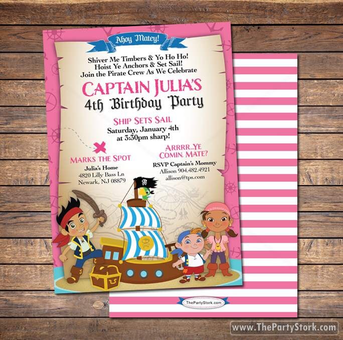 Jake and the Neverland Pirates Invitations Printable Girls Pirate