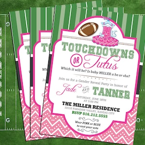 touchdowns or tutus invitation, touchdowns or tutus gender reveal party, baby shower, tutus or touchdowns invitation, gender reveal invite