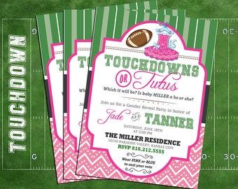 touchdowns or tutus invitation, touchdowns or tutus gender reveal party, baby shower, tutus or touchdowns invitation, gender reveal invite