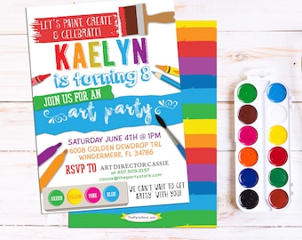 Art Party Invitation: Art Party Printable, Birthday Invitation, Art or Paint Party Invite, Rainbow Paint Party Printable Invitations Digital