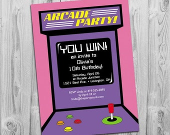 Arcade Party Invitation | Digital Printable Invite for Girls Arcade Game Birthday Party | Boys Version Available