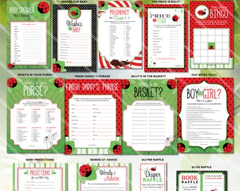 Ladybug Baby Shower Games | Cute as a Bug Theme | Girl Baby Shower Printable | Red | ONE GAME You Choose | Invitation & Decor Available