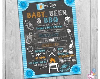 Baby, Beer & BBQ Baby Shower Invitation | Printable Chalkboard Baby Q, Gender Reveal Party Invitations | Barbeque Birthday Invite | Blue Boy