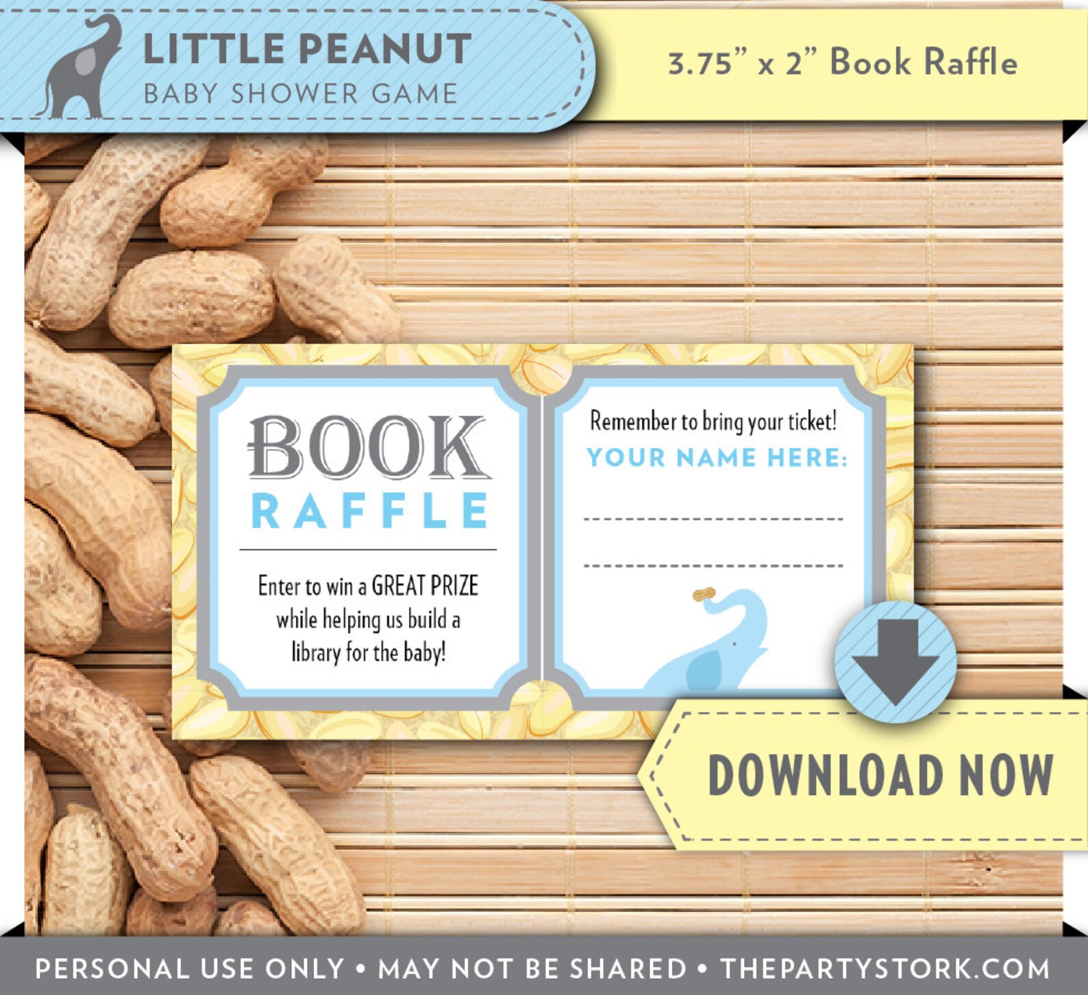 Elephant Baby Shower Bring a Book Raffle Ticket Printable Etsy