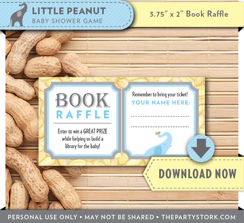 Elephant Baby Shower Bring a Book Raffle Ticket Printable Etsy
