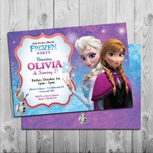 Frozen Birthday Invitation | Printable Frozen Birthday Party Invitations | Purple Blue Pink | Personalized | Anna, Elsa, Olaf | FREE Back