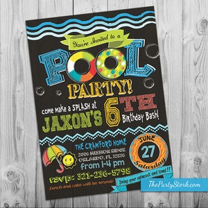 Pool Party Invitation, Pool Party Birthday Invitation, Printable Pool Party Invite, Birthday Invite for Boy or Girl, Kids Pool Party