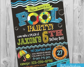 Pool Party Invitation, Pool Party Birthday Invitation, Printable Pool Party Invite, Birthday Invite for Boy or Girl, Kids Pool Party