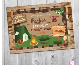 Camping Invitation, Boy Camping Invitation, Camp Birthday Invite, Camp Party Invitation for Boys
