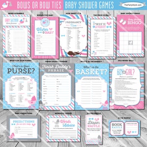 Gender Reveal Party Games | Bows or Bowties Baby Shower | Printable | Pink Blue | ONE GAME You Choose | Invitation & Decorations Available