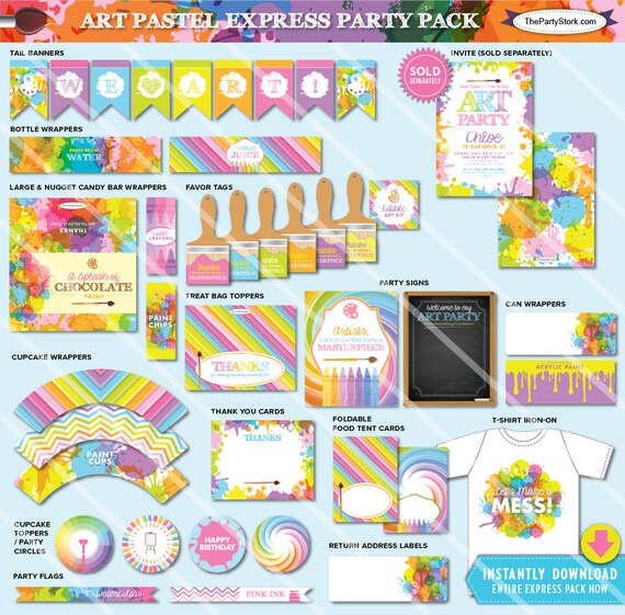 Art Party Decorations, Art Party Printables, Printable Art Party Package, Party Kit, ON SALE Il_570xn