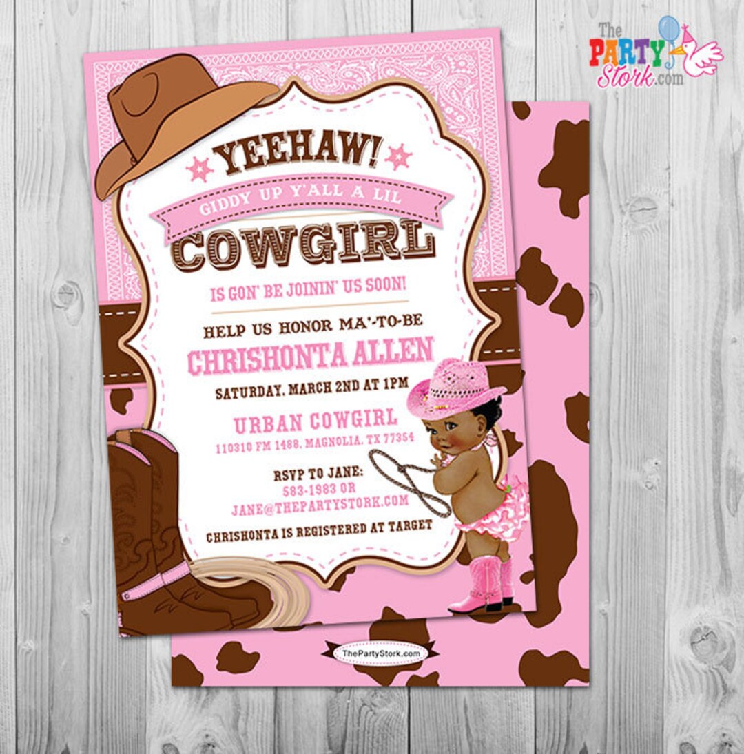 Cowgirl Baby Shower Invitation, African American Baby Shower Invitation ...