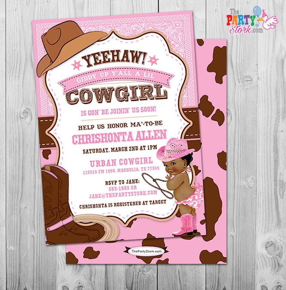 Cowgirl Baby Shower Invitation, African American Baby Shower Invitation, Cowgirl Baby Shower, Girl Baby Shower Invitation, Printable Invite Il_570xn