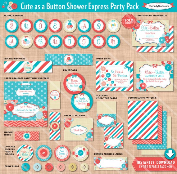 Cute As A Button Baby Shower Decorations Printable Party Etsy