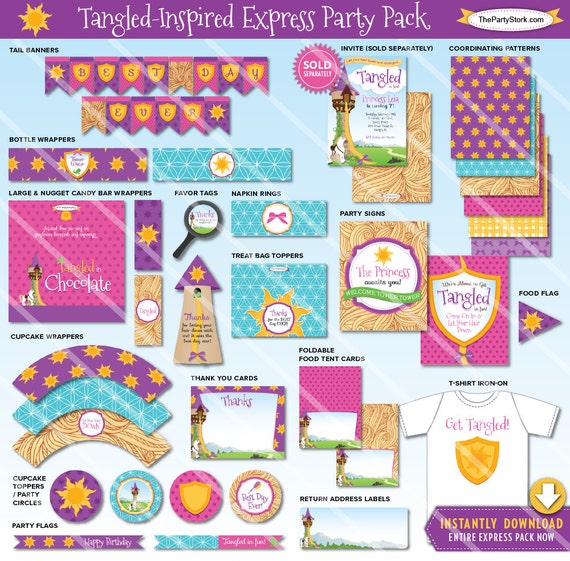 Tangled Birthday Party Decorations | Printable Rapunzel Party Package | Girls Party Pack | Invitation Available | Instant Download Il_570xn