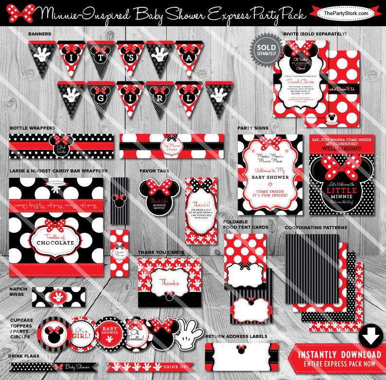Minnie Mouse Baby Shower Decorations Red Girl Printable Decor