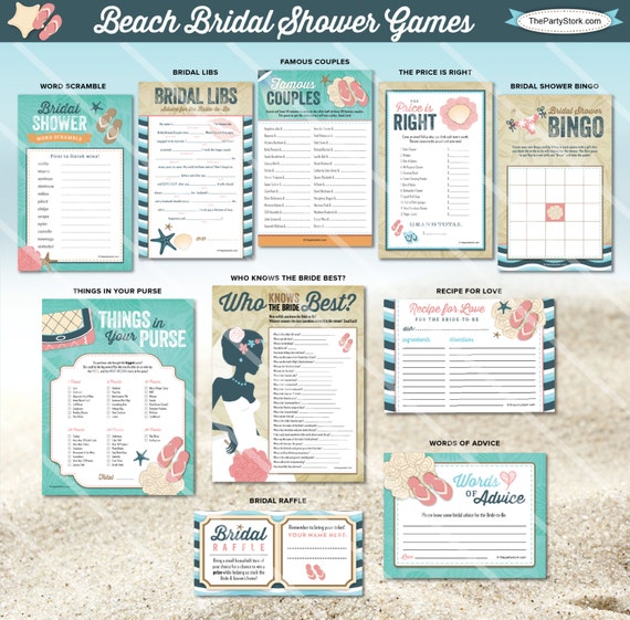 Beach Bridal Shower Games, Coordinating Beach Bridal Shower Invitation, Invite, Decorations Available, Printable Beach Bridal Shower Games Il_570xn