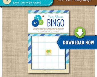 Cute as a Button Baby Shower Game | Printable Bingo Card | Baby Boy Blue Green | Invitation and Decorations Available INSTANT DOWNLOAD