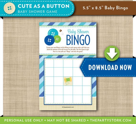 Cute As A Button Baby Shower Game Printable Bingo Card Baby