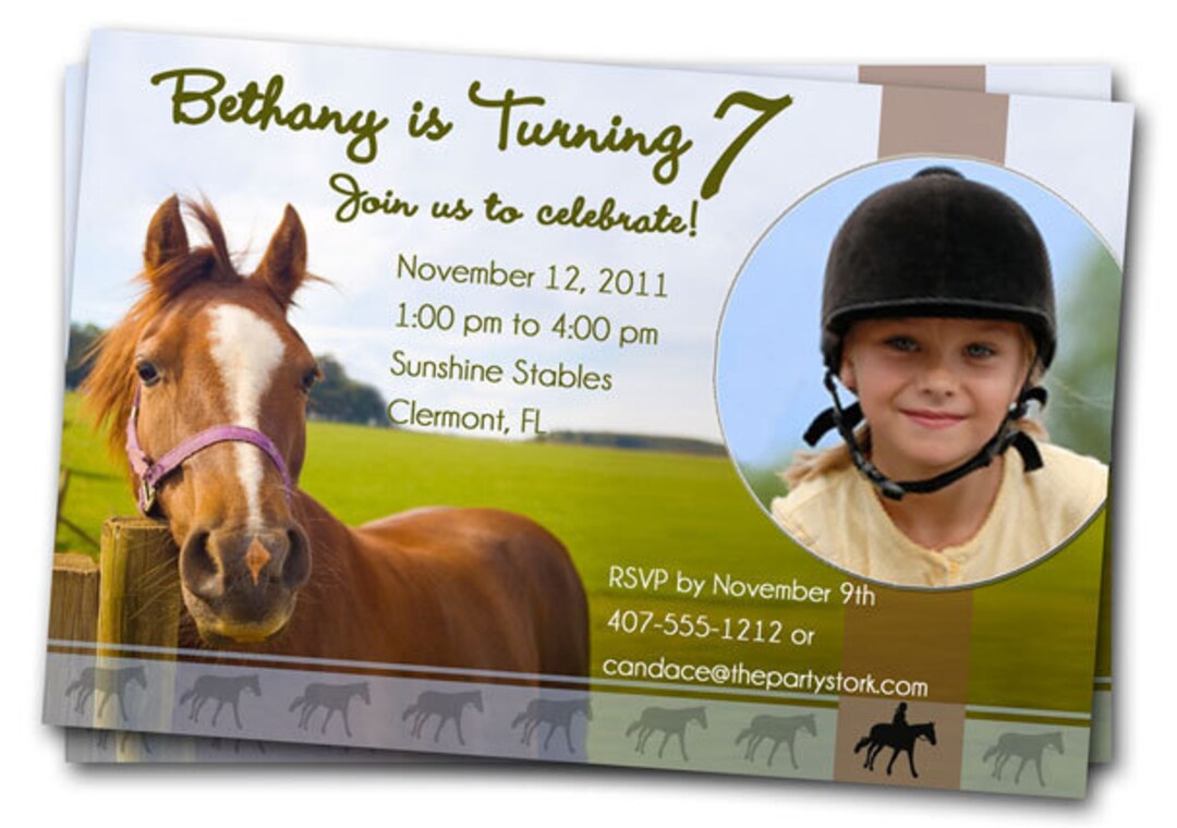 Horse Invitation With Photo, Horse Birthday Party Invitation, Horse
