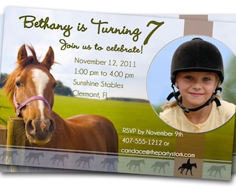 Convite de cavalo para meninas, convite de aniversário de cavalo para meninos, convite para festa de cavalo, convite de aniversário de cavalgada com foto