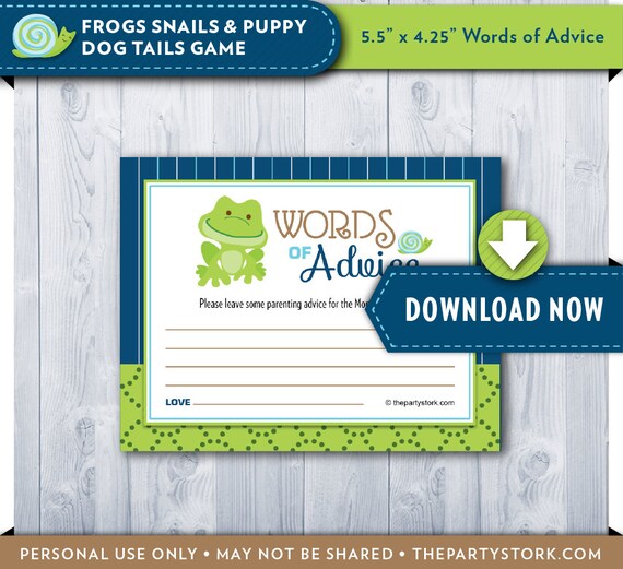 Baby Shower Game Printable Frogs Snails And Puppy Dog Tails Etsy