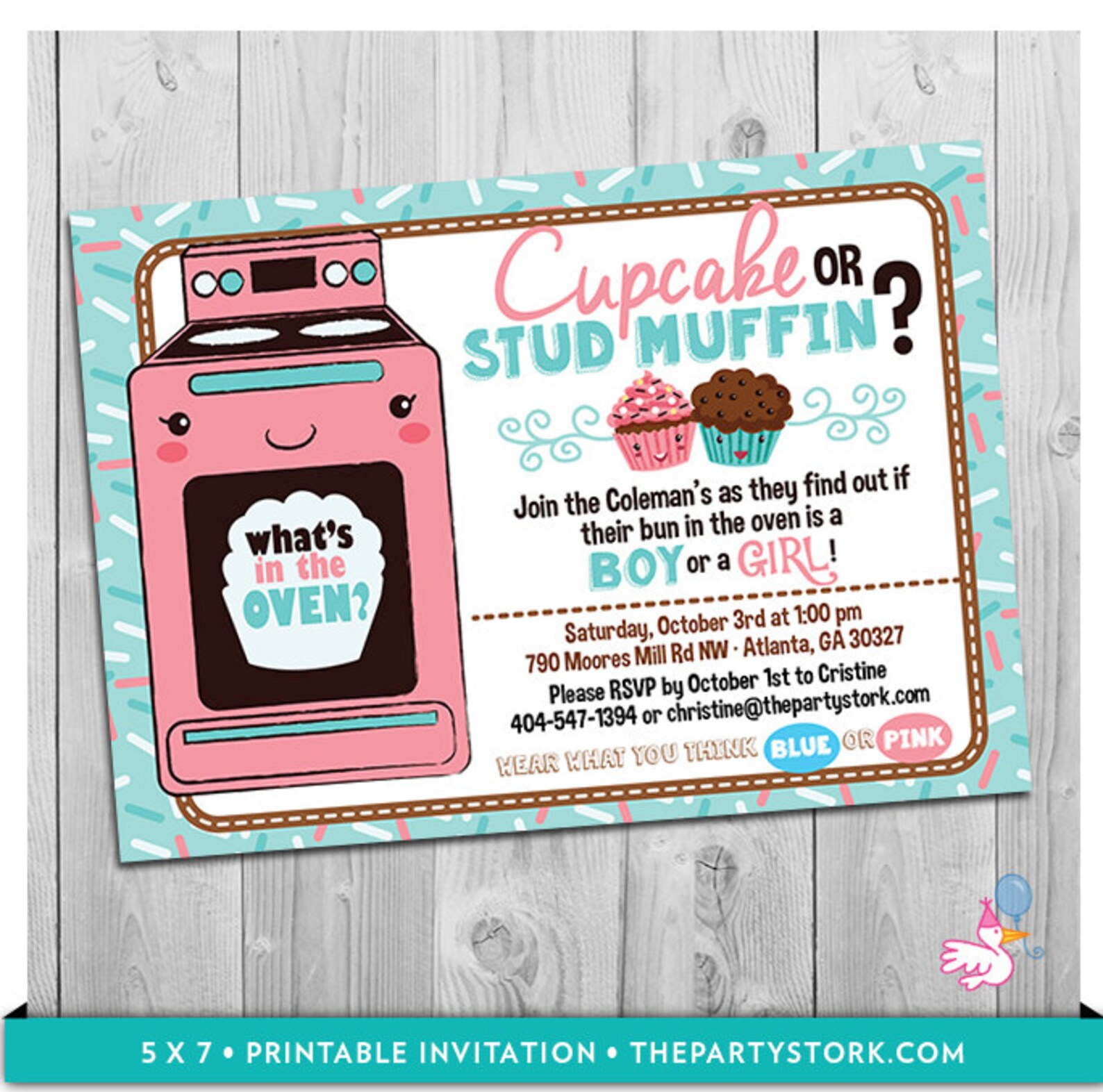 Gender Reveal Invitation Printable Cupcake or Stud Muffin Etsy