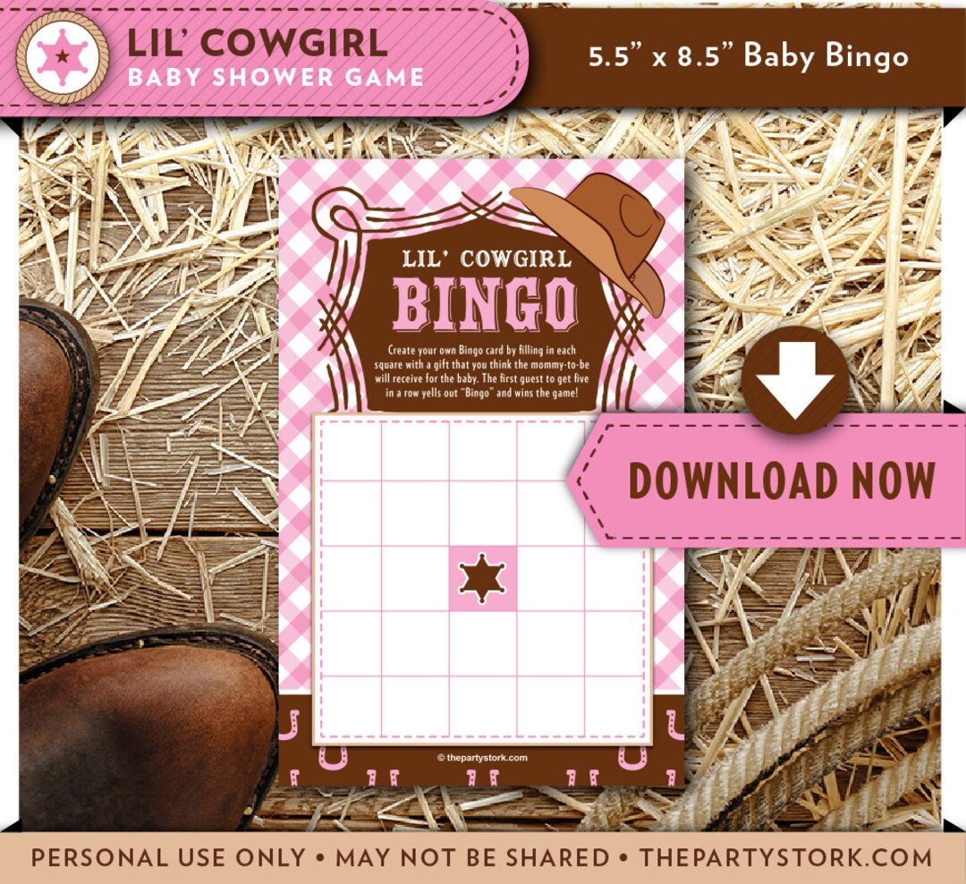 Lil Cowgirl Baby Shower Bingo | Pink Printable Gift Bingo Game | Girl ...