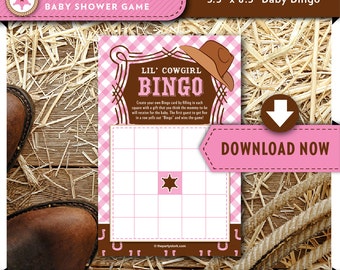Lil Cowgirl Baby Shower Bingo | Pink Printable Gift Bingo Game | Girl Cards | Decorations & Invitation available, Instant Download